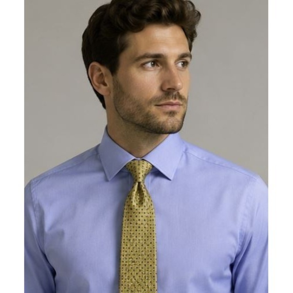 Brooks Basics Pure Silk Tie Gold Yellow Blue Geometric Pattern USA Made Preppy